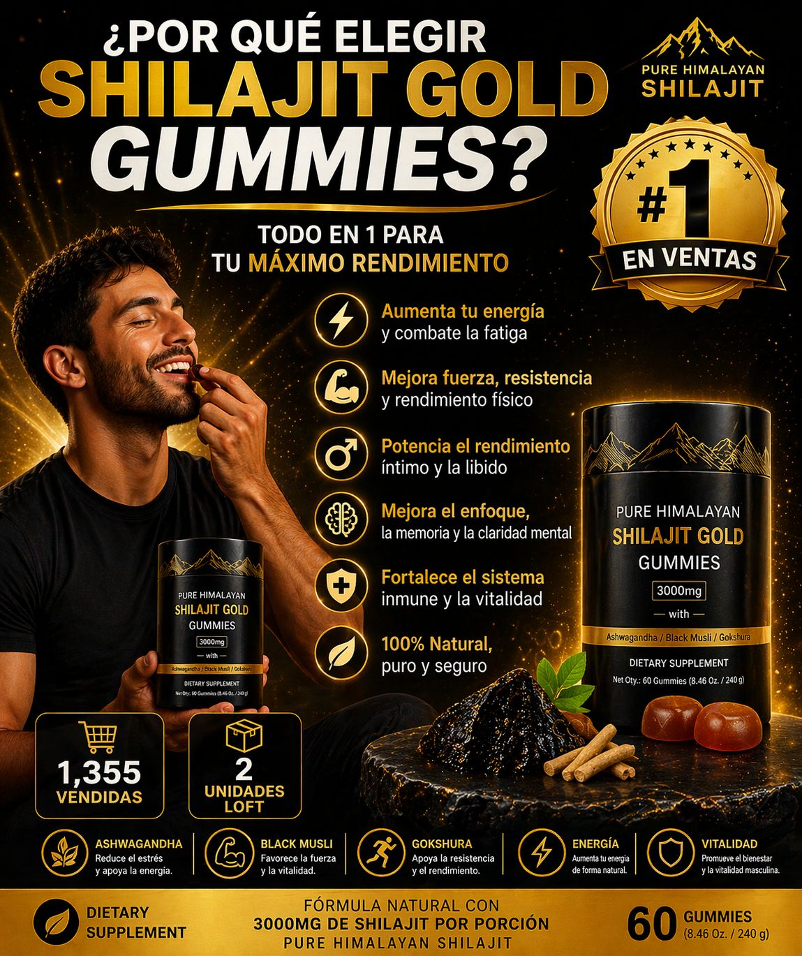 🔥Shilajit Gold Gummies: Potencia Tu Energía y Desempeño💪