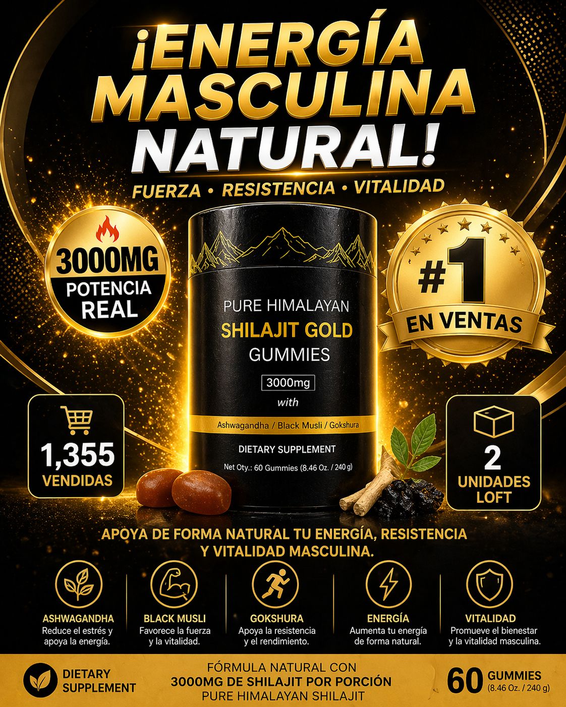 🔥Shilajit Gold Gummies: Potencia Tu Energía y Desempeño💪